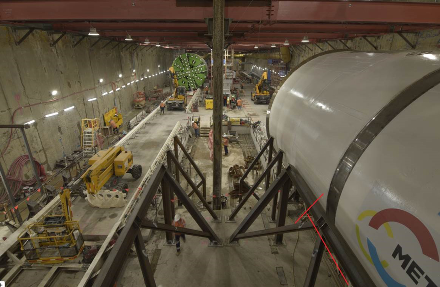 Domain Station TBM Cradles and False Tunnel Supports Workers underground case civil and structural engineering project melbourne metro